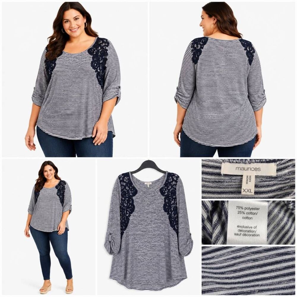 Maurices XXL Stripe Lace Shoulder Knit Top